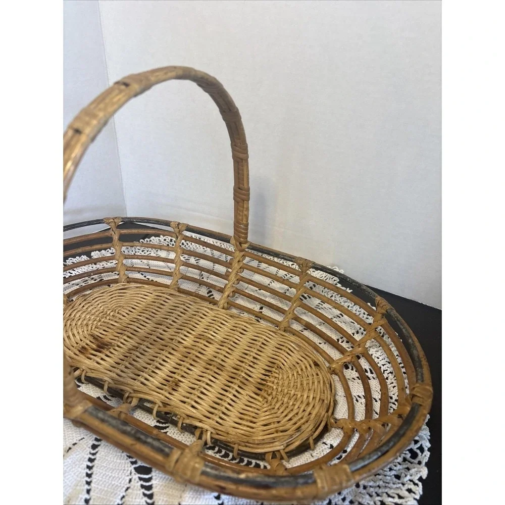 VTG Bentwood Bamboo Reed Gathering Basket Wicker Garden Trug Rattan BOHO Decor